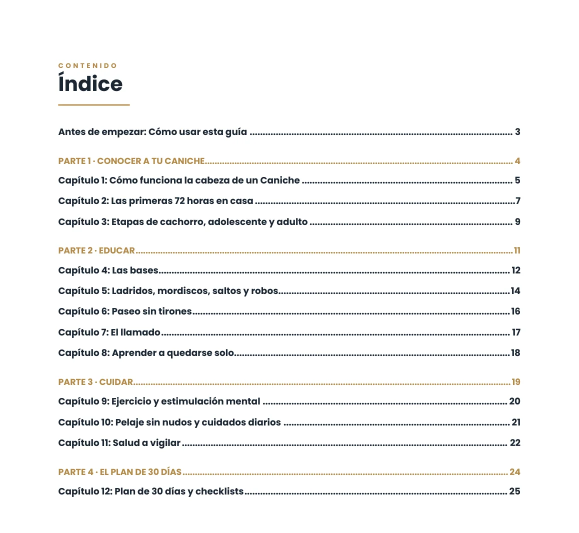 Índice de la Guía Completa de Adiestramiento para Caniche