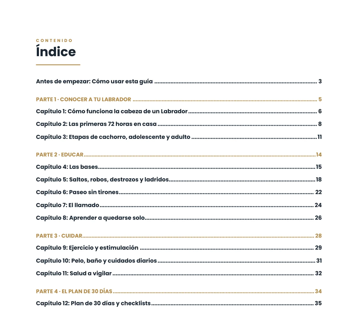 Índice de la Guía Completa de Adiestramiento para Labrador