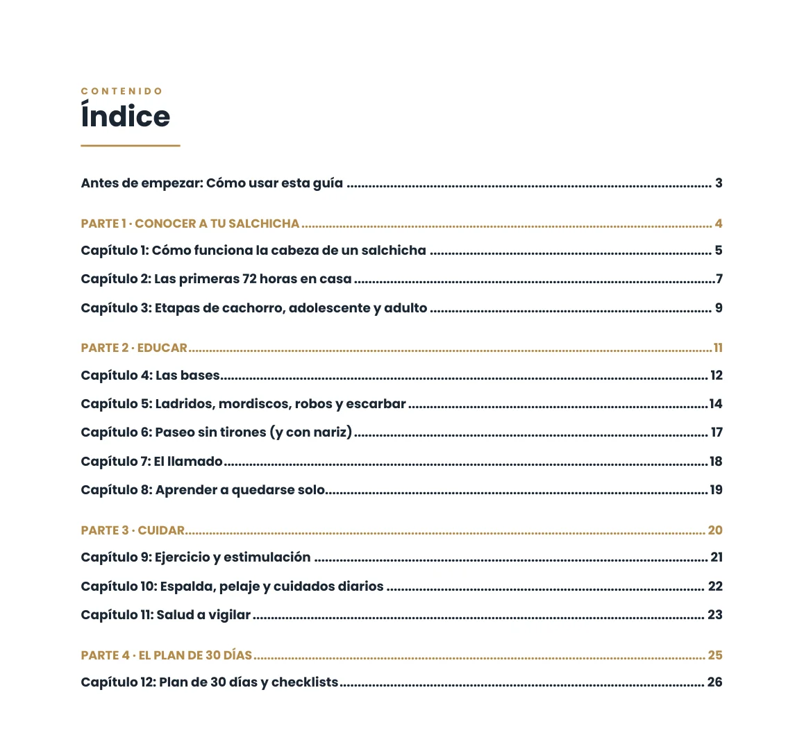 Índice de la Guía Completa de Adiestramiento para Salchicha